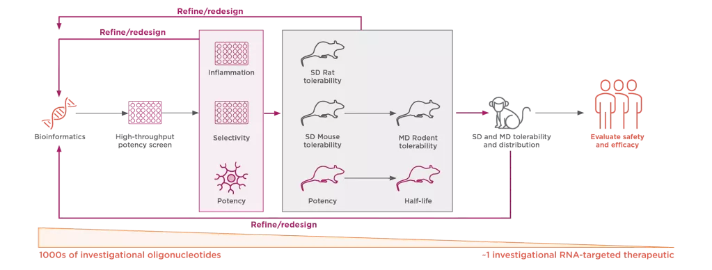 Ionis research process from bioinformatics through investigation of safety and efficacy in human clinical trials